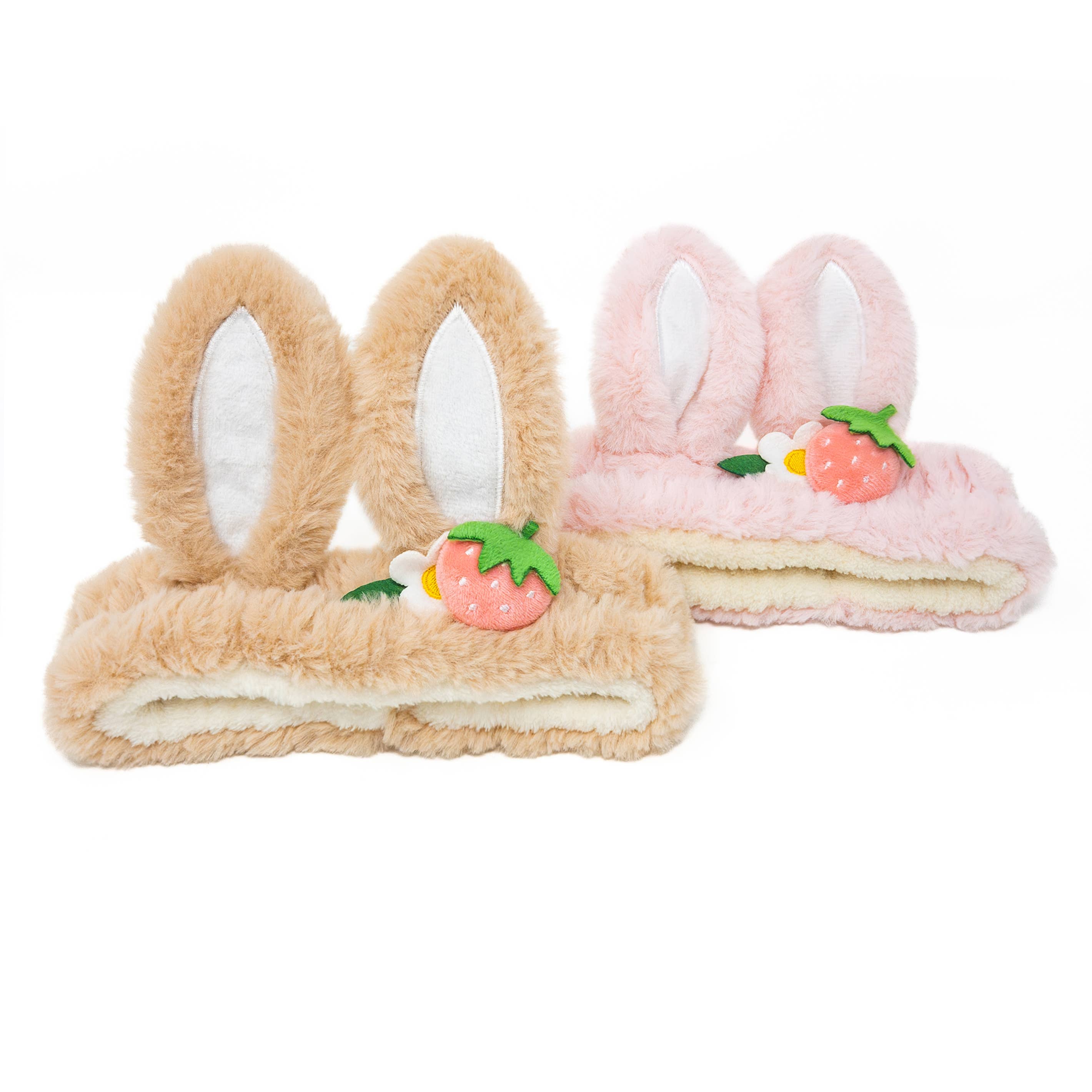 2pc Plush Spa Headband Set: Bear Hearts Set (Pink/Hot Pink)