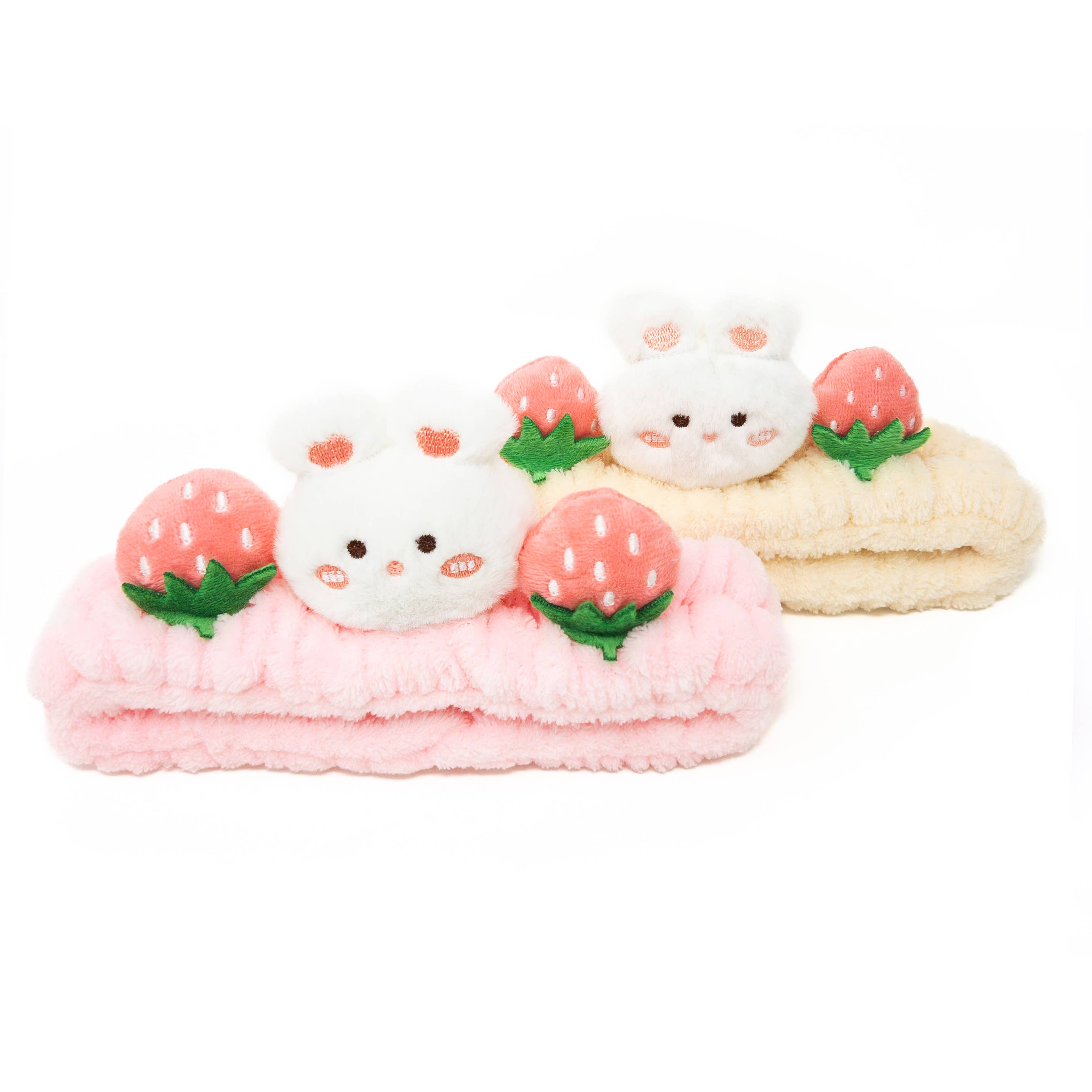 2pc Plush Spa Headband Set: Bear Hearts Set (Pink/Hot Pink)