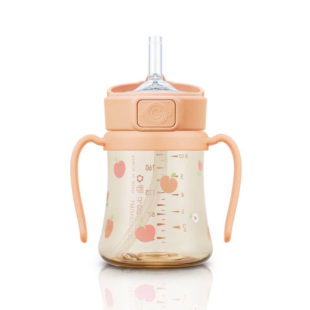 Grosmimi PPSU Straw Cup with Flip Top - 6oz (200ml): Peach Flower
