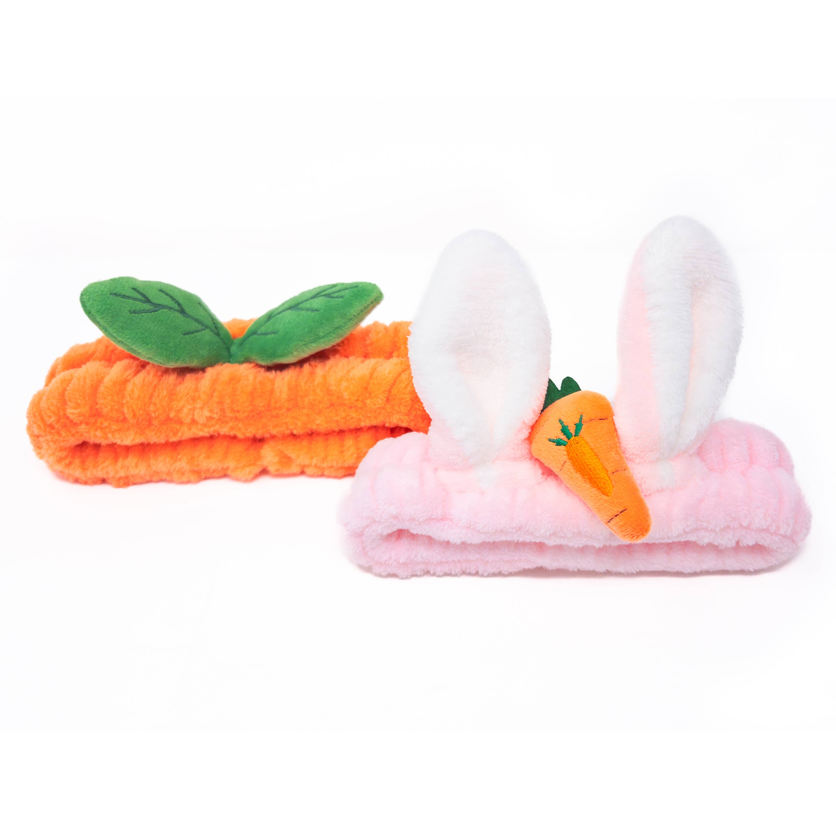 2pc Plush Spa Headband Set: Bear Hearts Set (Pink/Hot Pink)