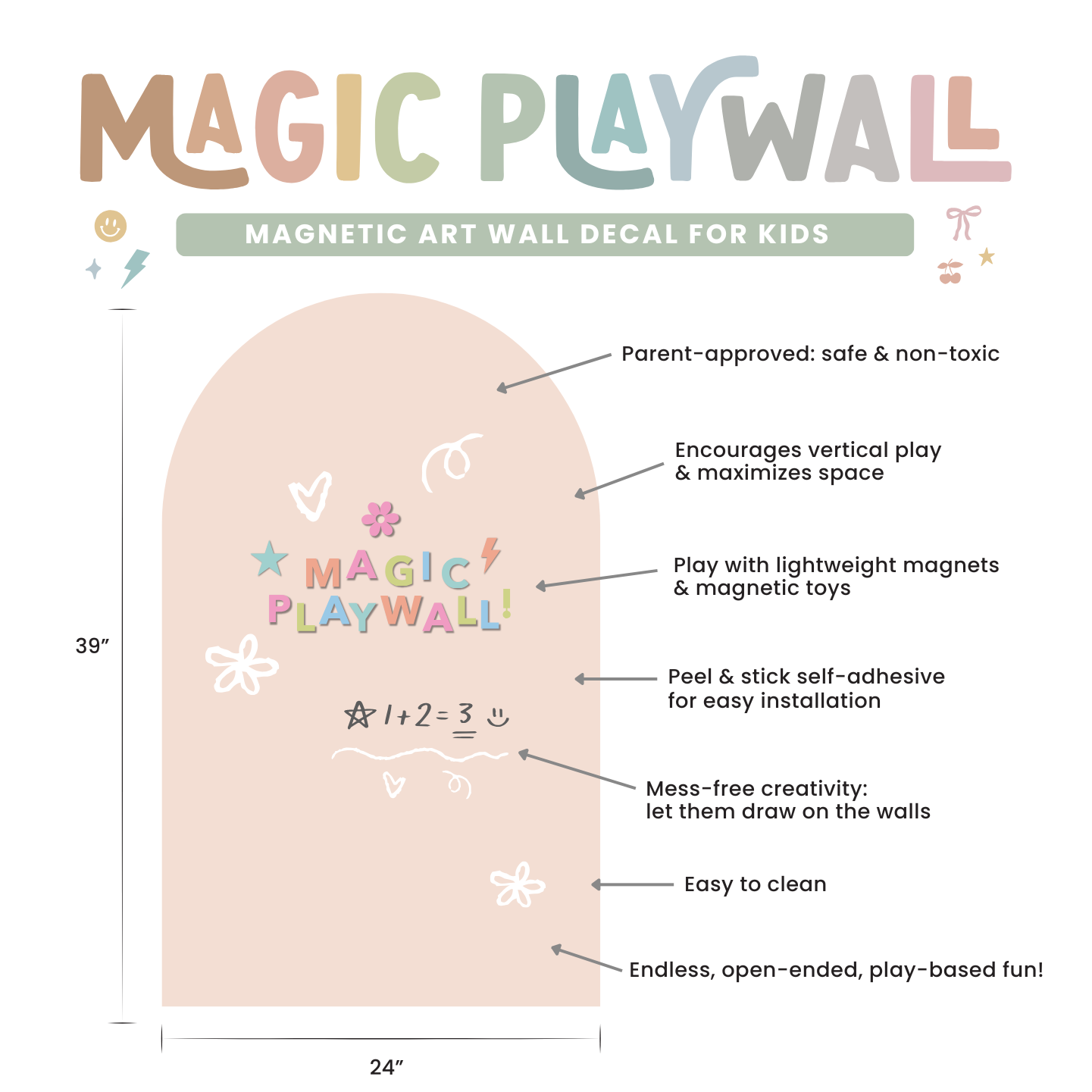 Magic Playwall - Arch Magnetic Wall Decal for Kids: Midnight