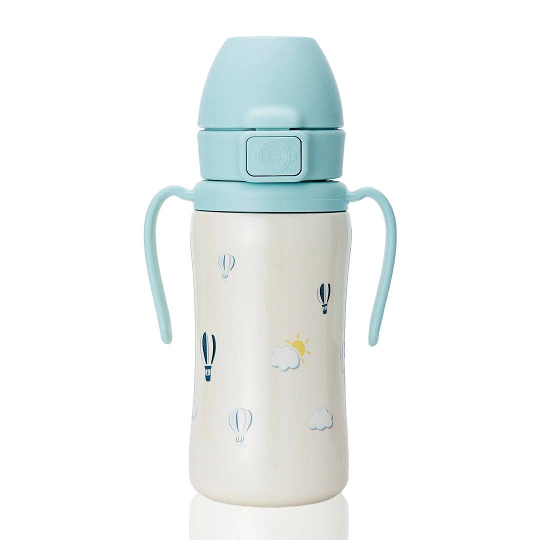 Grosmimi Stainless Steel Straw Cup with Flip Top - 10oz (300ml): Air Balloon_Blue