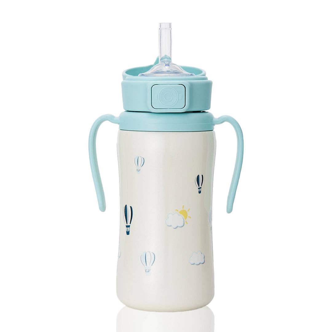 Grosmimi Stainless Steel Straw Cup with Flip Top - 10oz (300ml): Air Balloon_Blue